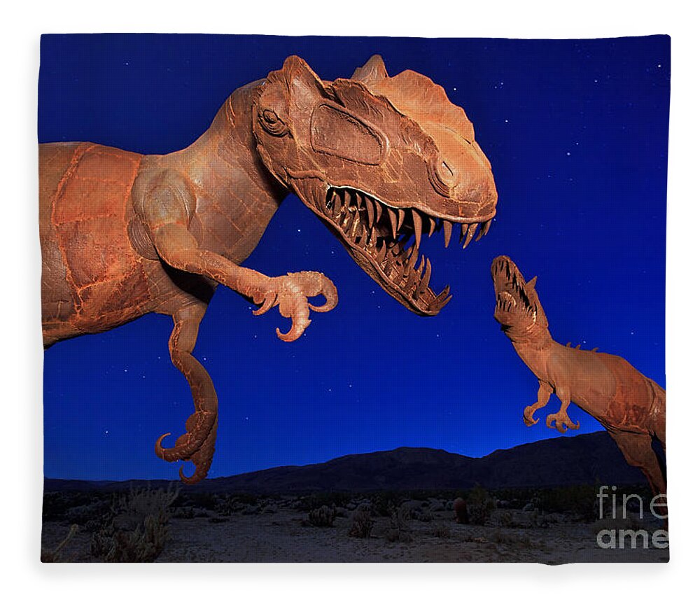 Dinosaurs Fleece Blanket featuring the photograph Dinosaur battle in Jurassic Park by Sam Antonio