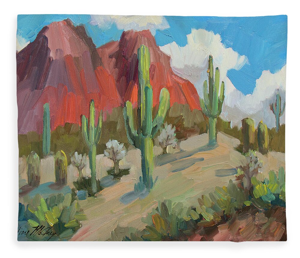 Dinosaur Fleece Blanket featuring the painting Dinosaur Mountain by Diane McClary