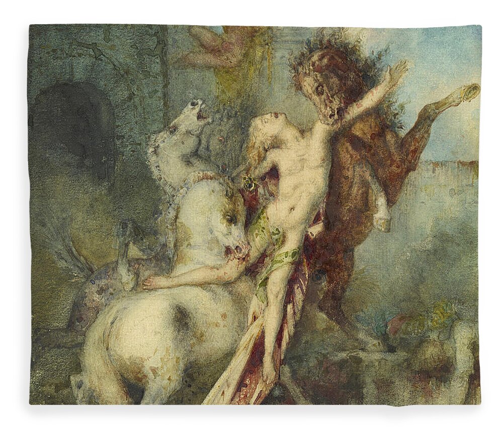 Gustave Moreau Fleece Blanket featuring the drawing Diomedes Devoured by his Horses 2 by Gustave Moreau