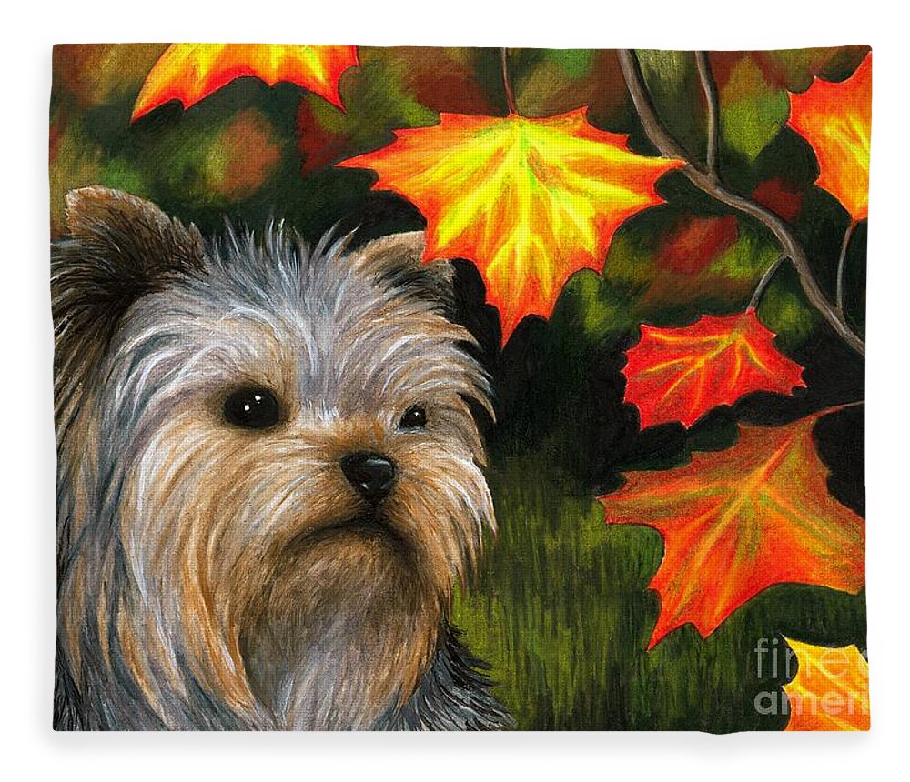 Dog Fleece Blanket featuring the painting Dog 78 Yorkshire by Lucie Dumas