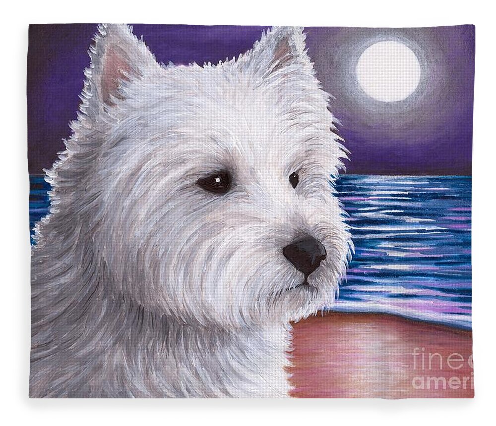 Dog Fleece Blanket featuring the painting Dog 81 White Westie by Lucie Dumas