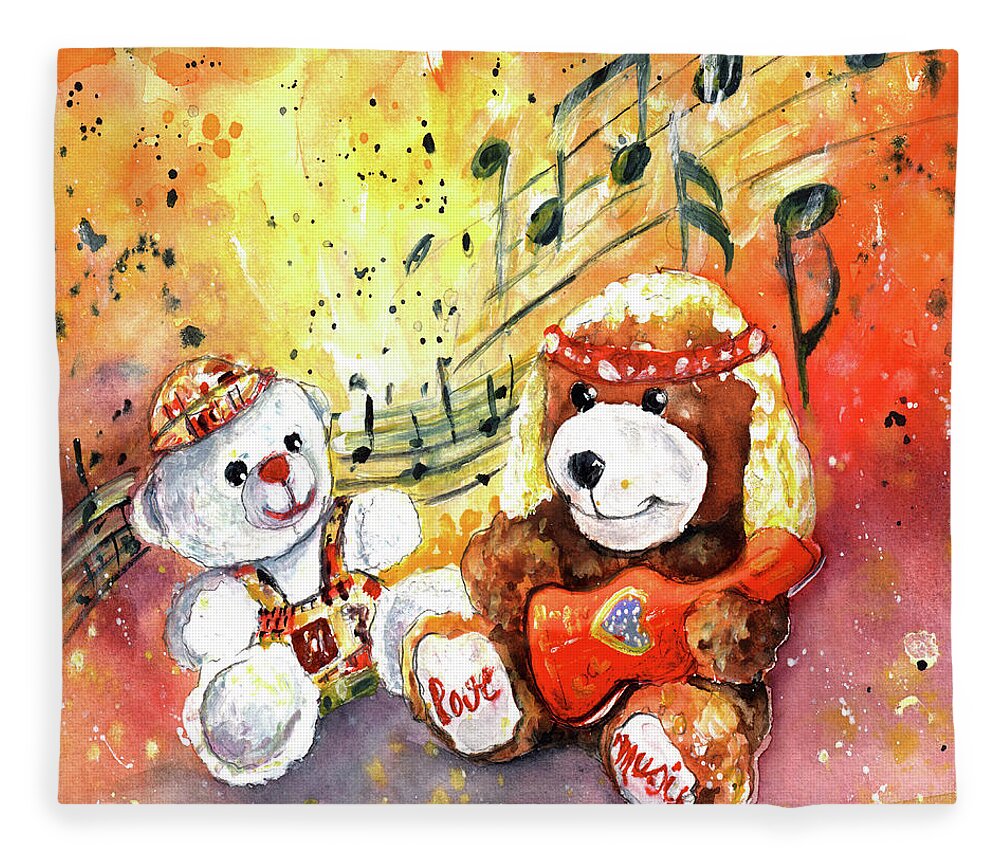 Truffle Mcfurry Fleece Blanket featuring the painting Doggy Guitar And His Roadie by Miki De Goodaboom