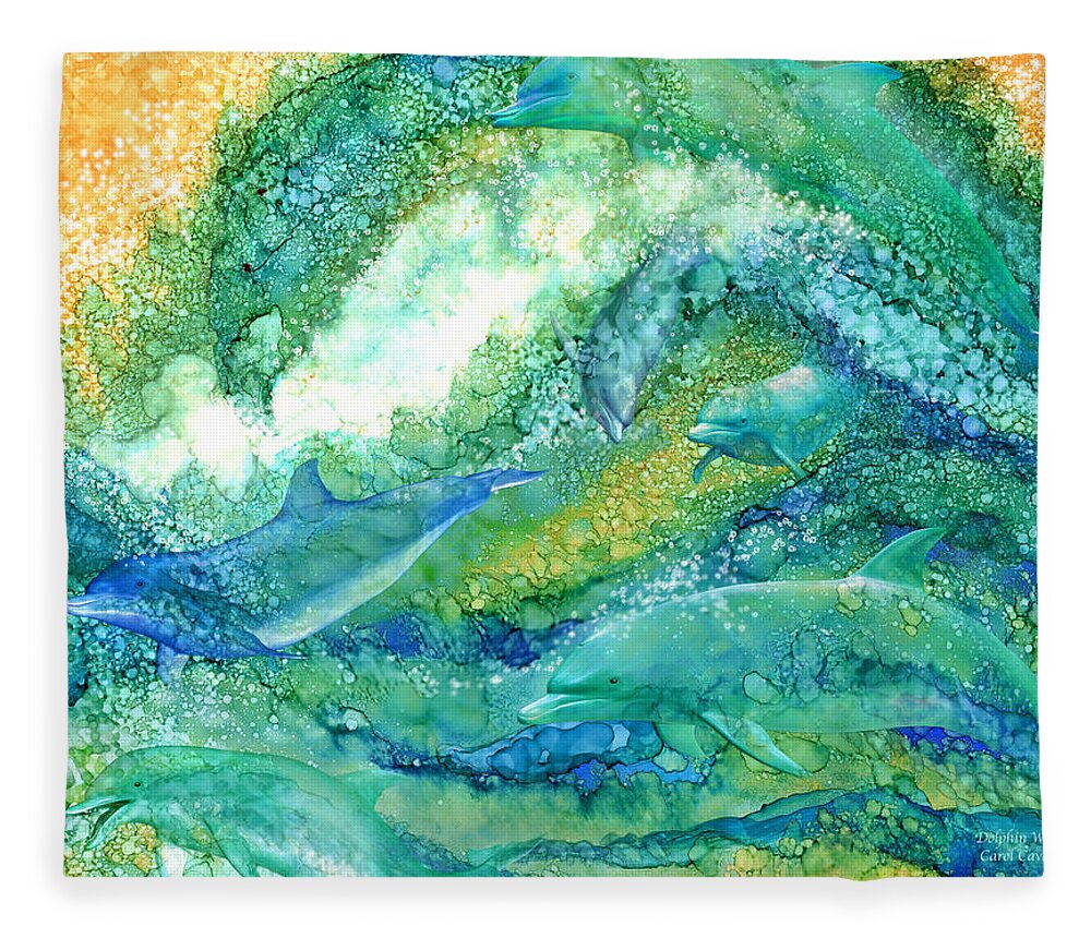 Carol Cavalaris Fleece Blanket featuring the mixed media Dolphin Waves 2 by Carol Cavalaris