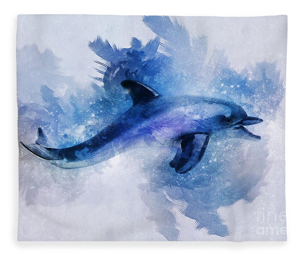 Dolphin Fleece Blanket featuring the digital art Dolphins Freedom by Ian Mitchell