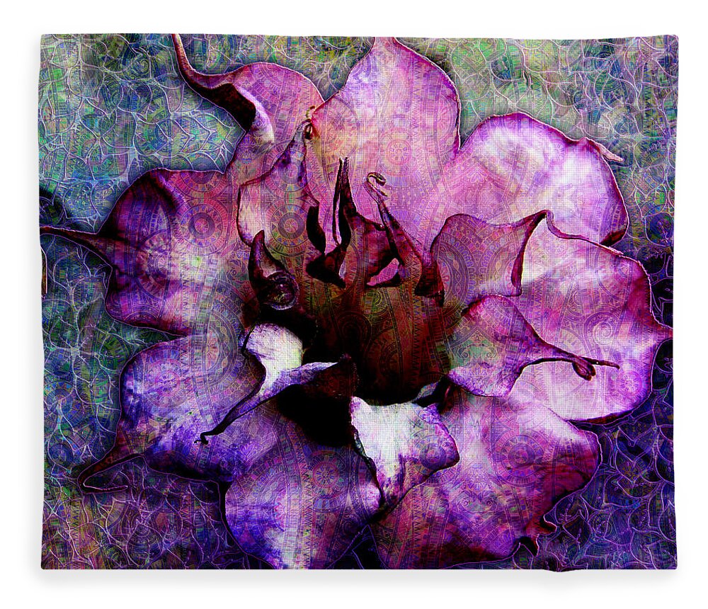 Nature Fleece Blanket featuring the digital art Double Purple Datura by Barbara Berney