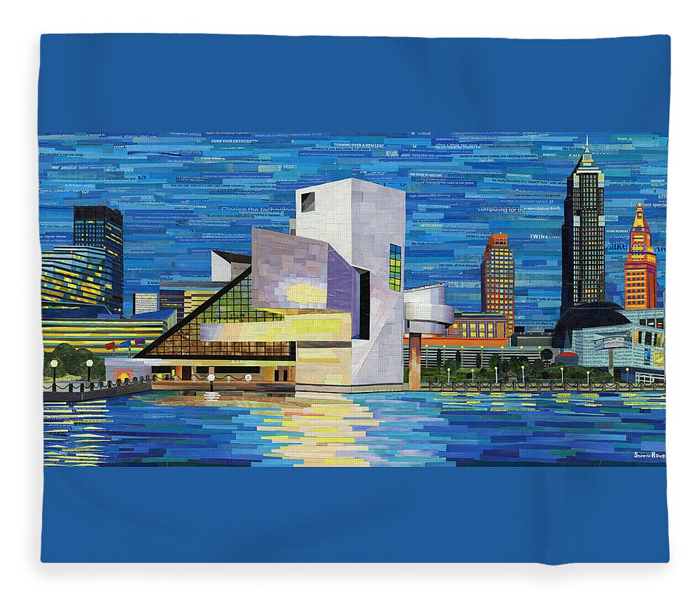 Cleveland Fleece Blanket featuring the mixed media Downtown Cleveland Skyline by Shawna Rowe