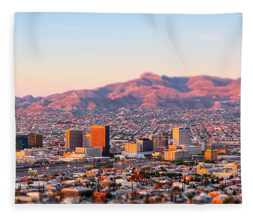 Border Fleece Blanket featuring the photograph Downtown El Paso Sunrise by SR Green