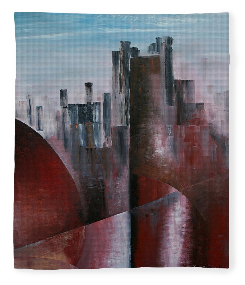 Downtown Fleece Blanket featuring the painting Downtown by Obi-Tabot Tabe