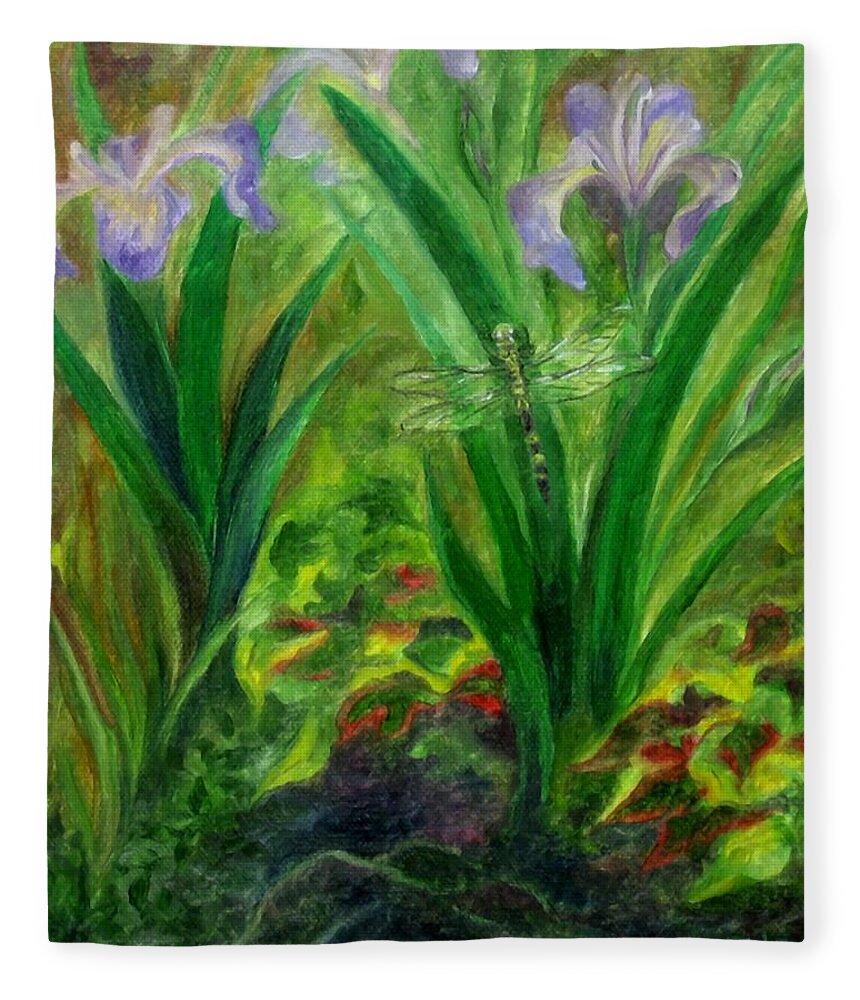 Dragonfly Fleece Blanket featuring the painting Dragonfly Medicine by FT McKinstry
