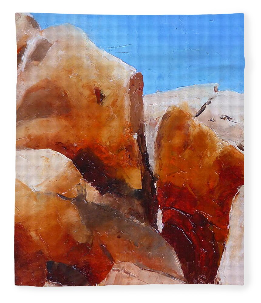 Landscape Fleece Blanket featuring the painting Dragoon Boulders by Susan Woodward