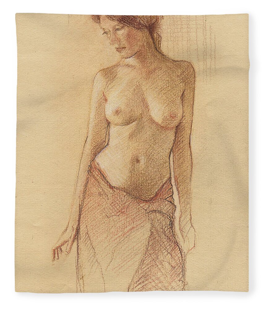 Breasts Fleece Blanket featuring the drawing Draped Figure by David Ladmore