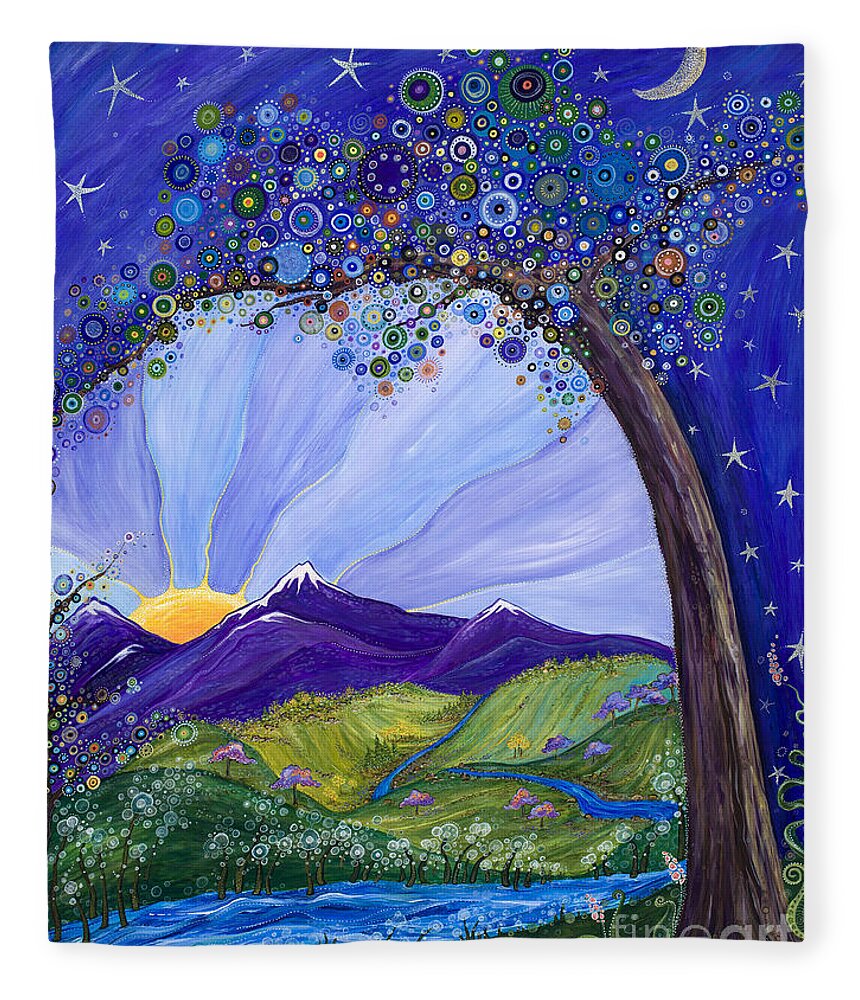 Moon Fleece Blanket featuring the painting Dreaming Tree by Tanielle Childers