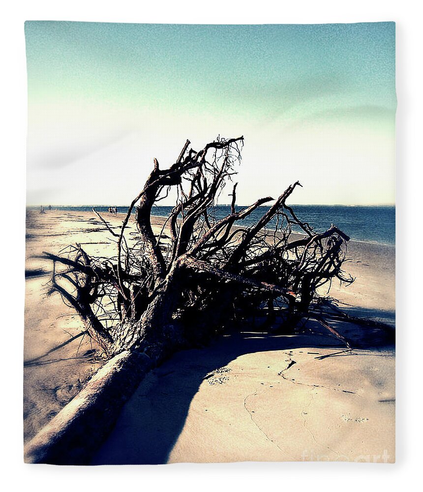Hilton Head Island Fleece Blanket featuring the digital art Driftwood At Low Tide by Phil Perkins