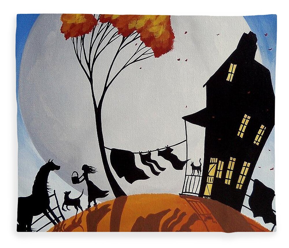 Landscape Fleece Blanket featuring the painting Drink Of Water - silhouette farm landscape by Debbie Criswell