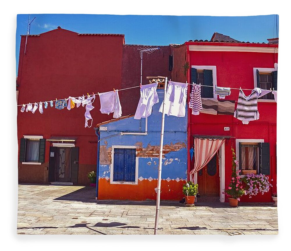 Burano Fleece Blanket featuring the photograph Drying Time by Shannon Kelly