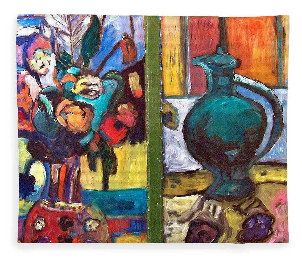 Vase Flowers Expressionistic Bold Fleece Blanket featuring the painting Dualstille by Mykul Anjelo