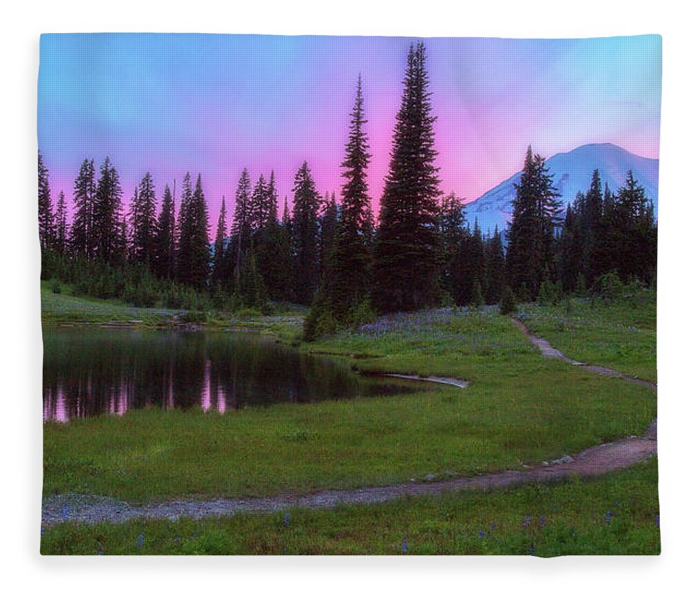 Mount Rainier Fleece Blanket featuring the photograph Dusk Walk by Judi Kubes