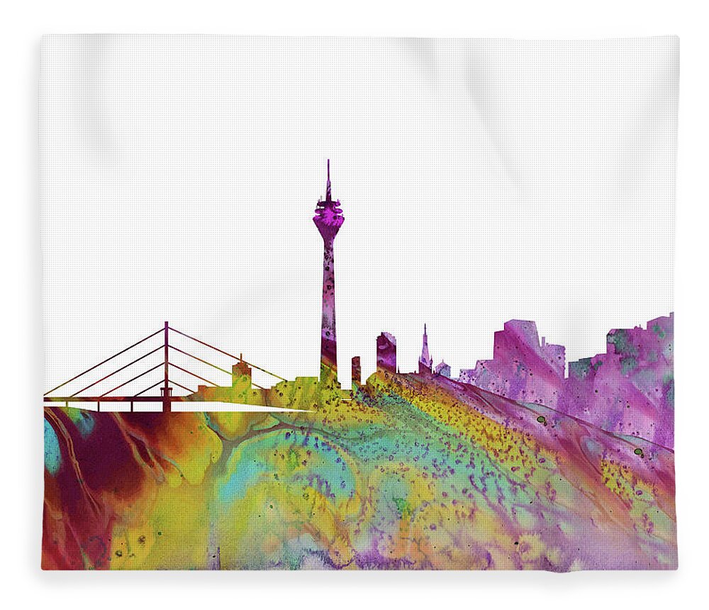 Dusseldorf City Skyline Fleece Blanket featuring the digital art Dusseldorf skyline 3 by Erzebet S