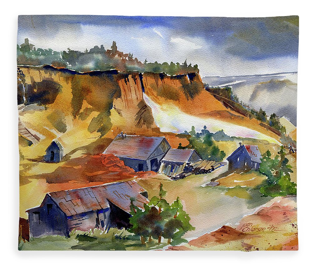 Dutch Flat Fleece Blanket featuring the painting Dutch Flat Diggin's Gold by Joan Chlarson