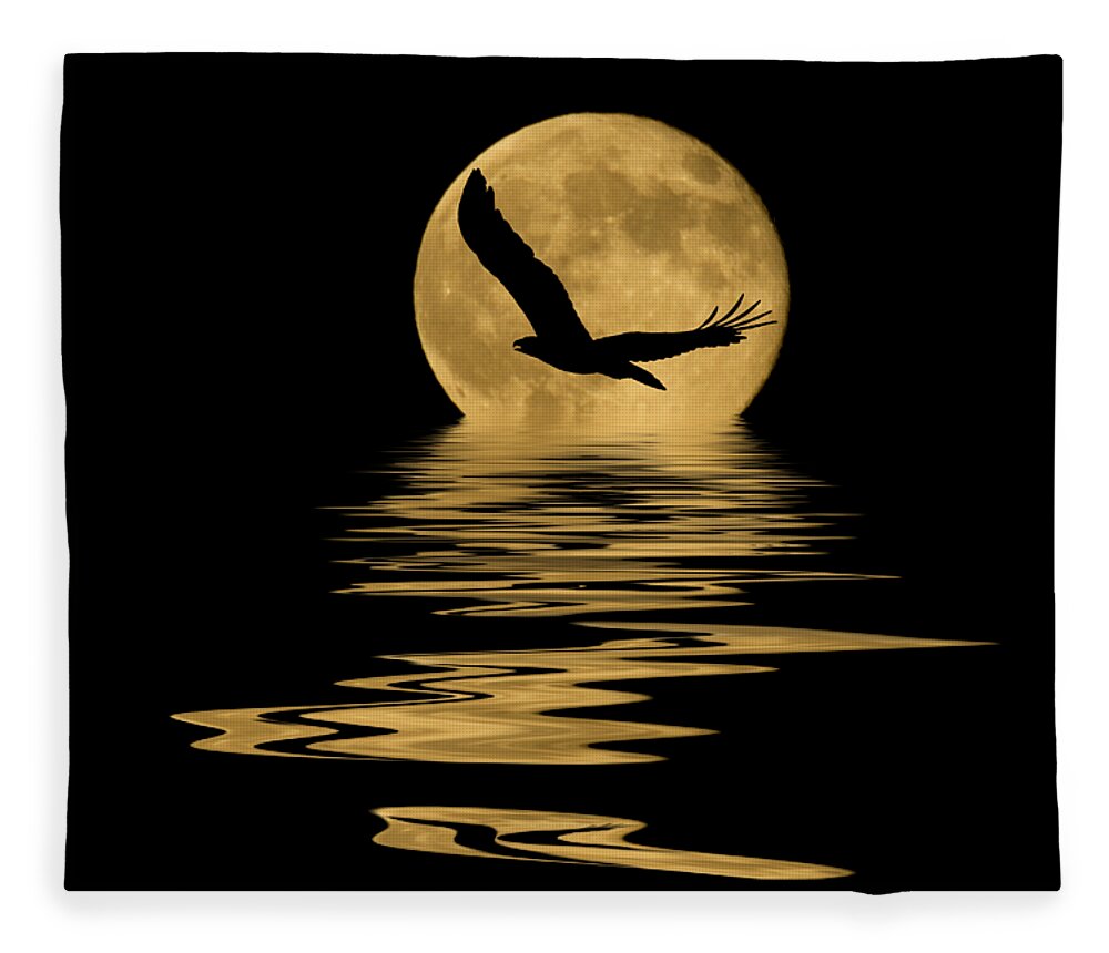 Bald Eagle Fleece Blanket featuring the mixed media Eagle in the Moonlight by Shane Bechler