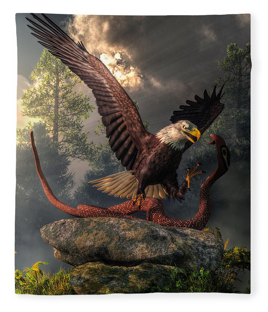  Fleece Blanket featuring the digital art Eagle Vs Cobra by Daniel Eskridge