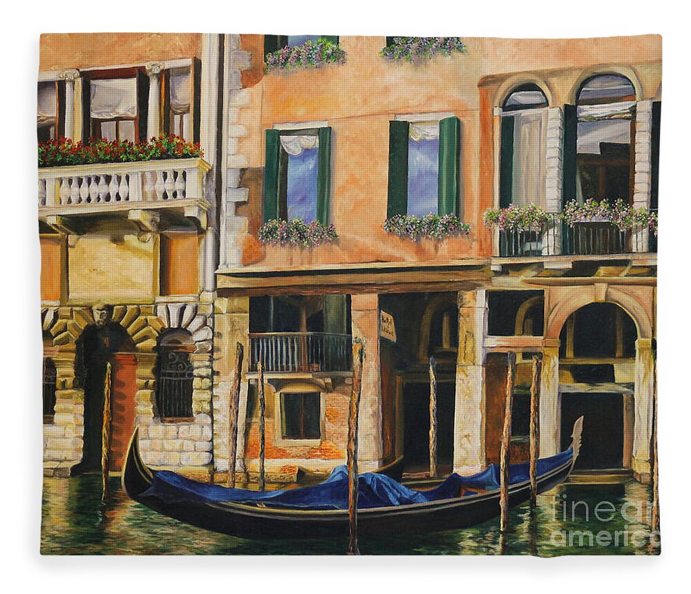 Venice Painting Fleece Blanket featuring the painting Early Morning in Venice by Charlotte Blanchard