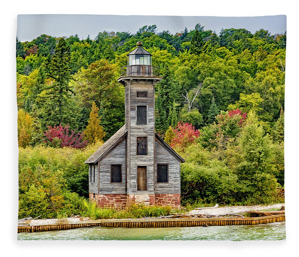 East Channel Fleece Blanket featuring the photograph East Channel Lighthouse Grand Island by Jack R Perry