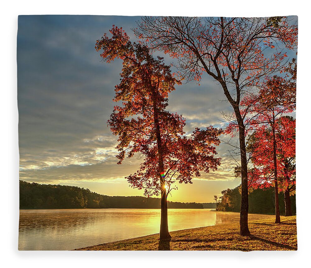Autumn Fleece Blanket featuring the photograph East Texas Autumn Sunrise At The Lake by Todd Aaron