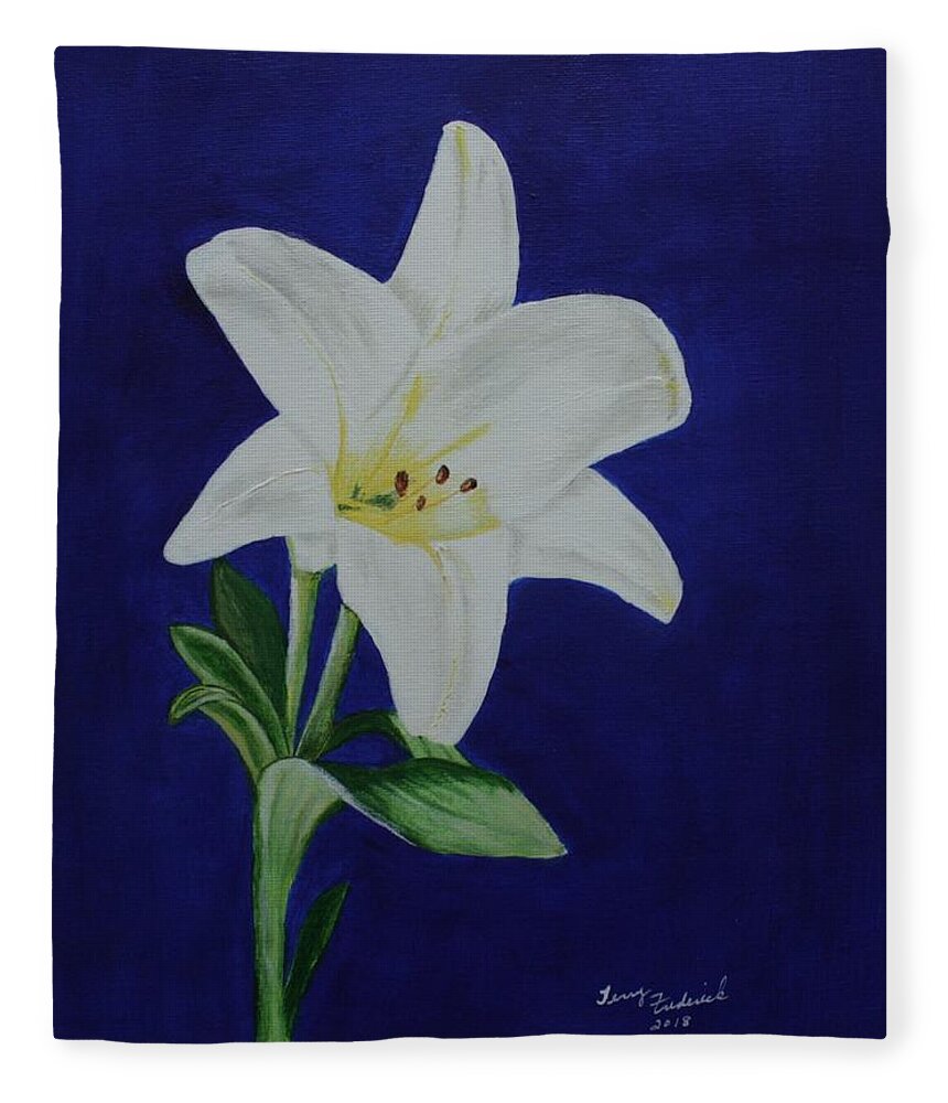 Easter Lily Fleece Blanket featuring the painting Easter LIly by Terry Frederick
