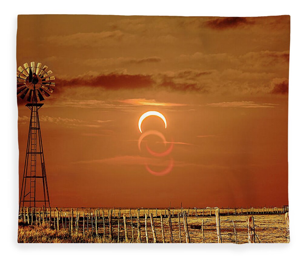 Astronomy Fleece Blanket featuring the photograph Eclipse and Lens Flares by Scott Cordell