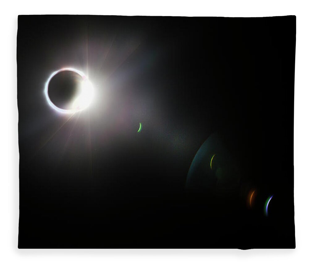 American Fleece Blanket featuring the photograph Eclipse Diamond Ring with Flares by Debra and Dave Vanderlaan