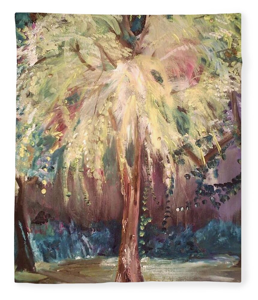 Landscape Fleece Blanket featuring the painting Eden in the Evening by Julie TuckerDemps