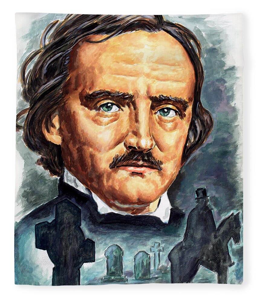 Edgar Fleece Blanket featuring the painting Edgar Allan Poe painting by Star Portraits Art