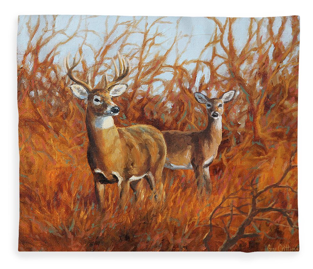 Deer Fleece Blanket featuring the painting Edge of the Thicket by Guy Crittenden