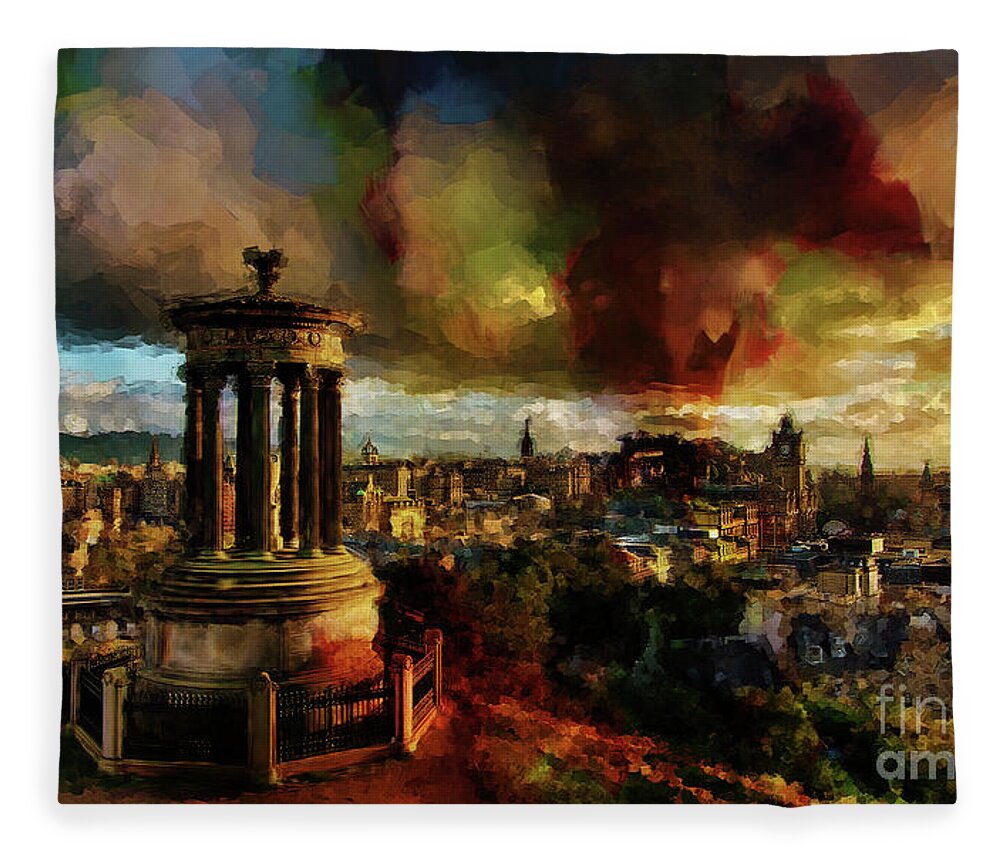 City Fleece Blanket featuring the painting Edinburgh Scotland 01 by Gull G