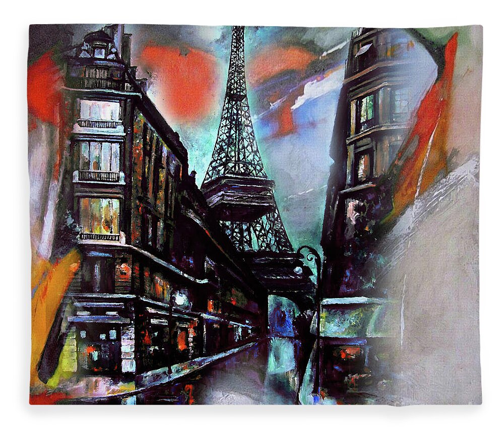 Paris Eiffel Tower Painting Fleece Blanket featuring the painting Eiffel Tower Paris by Gull G