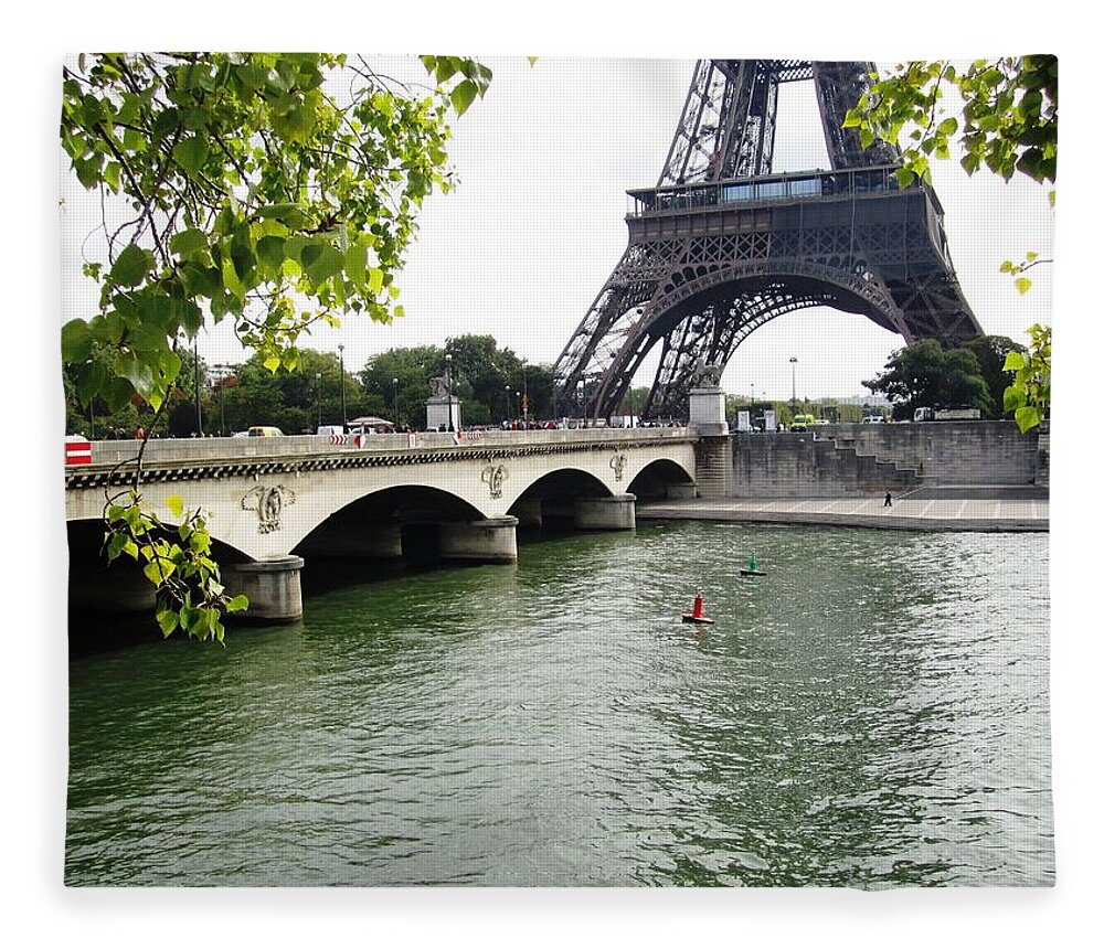 Eiffel Tower Fleece Blanket featuring the photograph Eiffel Tower Seine River Paris France by John Shiron