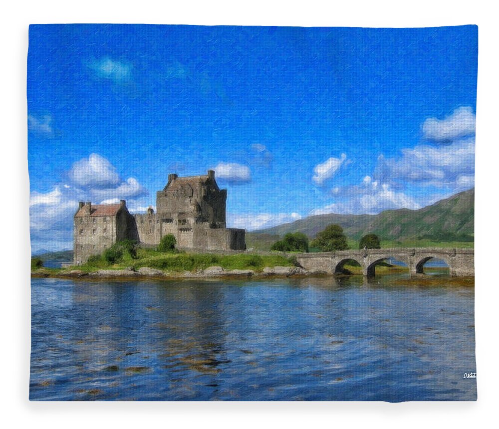 Eilean Donan Castle Fleece Blanket featuring the painting Eilean Donan Castle - SCT671252 by Dean Wittle