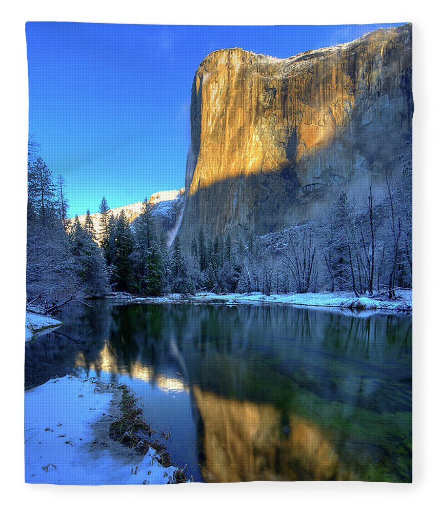 Yosemite National Park Fleece Blanket featuring the photograph El Capitan Winter Yosemite National Park by Wayne Moran