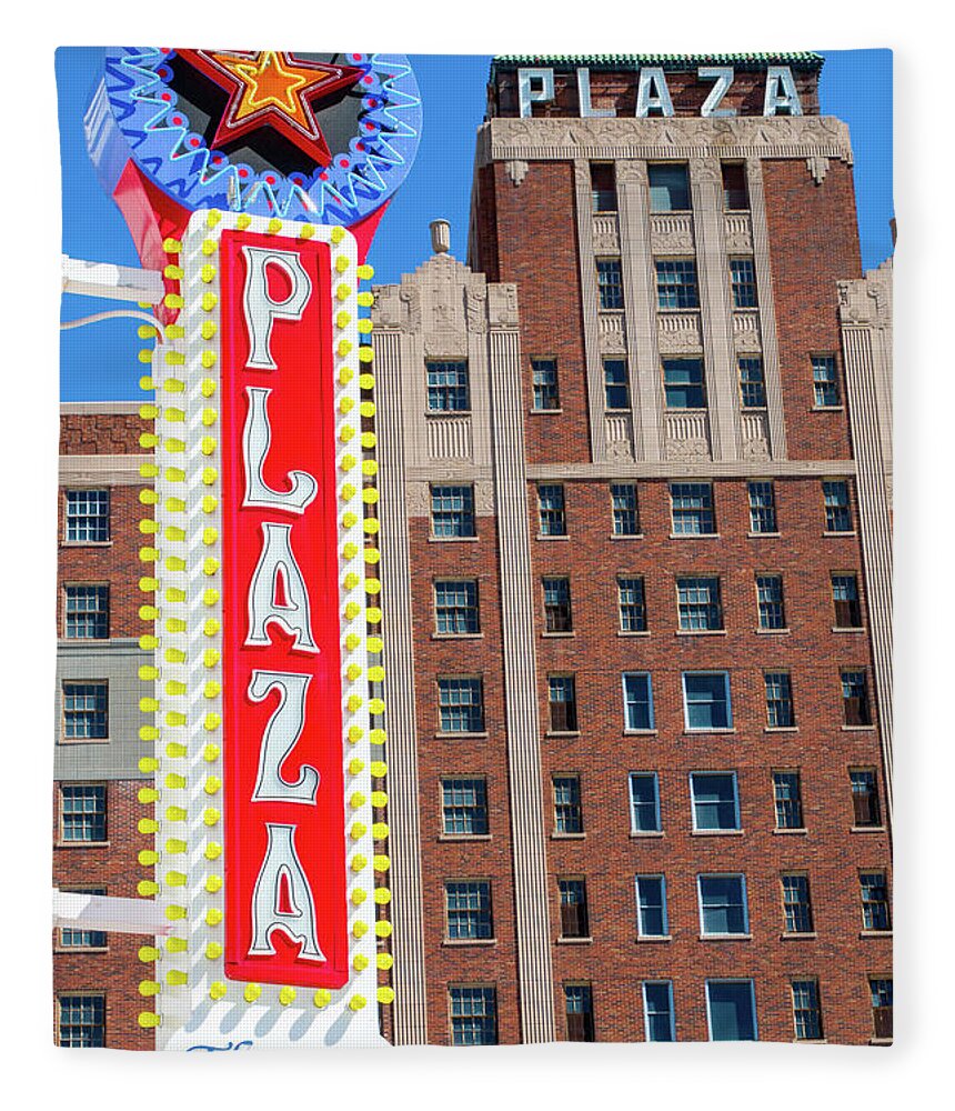 El Paso Fleece Blanket featuring the photograph El Paso Plaza Hotel and Plaza Theatre Sign by SR Green