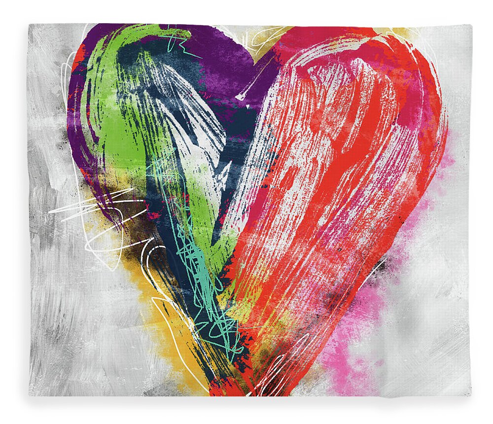 Heart Fleece Blanket featuring the mixed media Electric Love- Expressionist Art by Linda Woods by Linda Woods