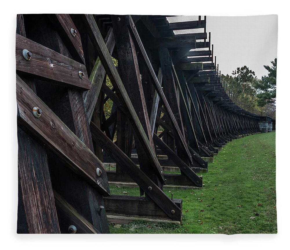 Tourist Fleece Blanket featuring the photograph Harpers Ferry Elevated Railroad by Ed Clark