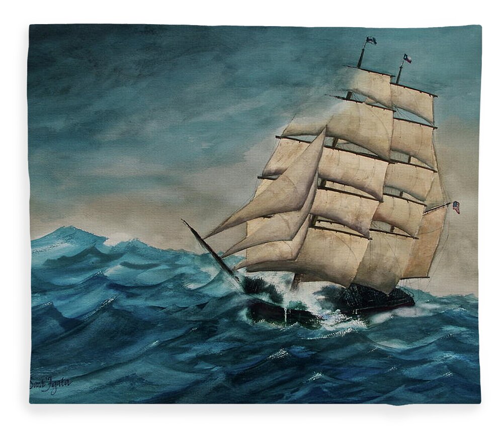 Elissa Fleece Blanket featuring the painting Elissa at Sea by Frank SantAgata