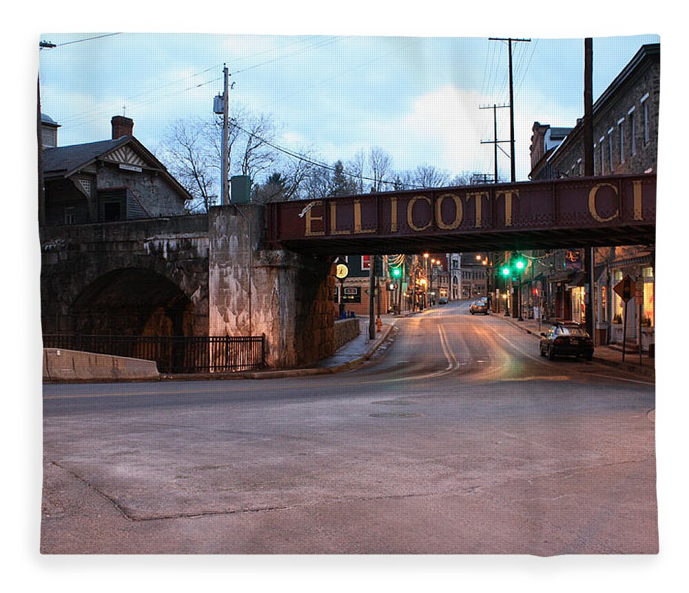 Ellicott Fleece Blanket featuring the photograph Ellicott City Nights - Entrance to Main Street by Ronald Reid