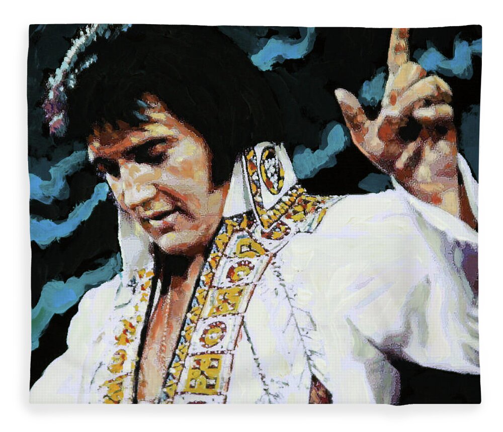 Elvis Presley Fleece Blanket featuring the painting Elvis - How Great Thou Art by John Lautermilch