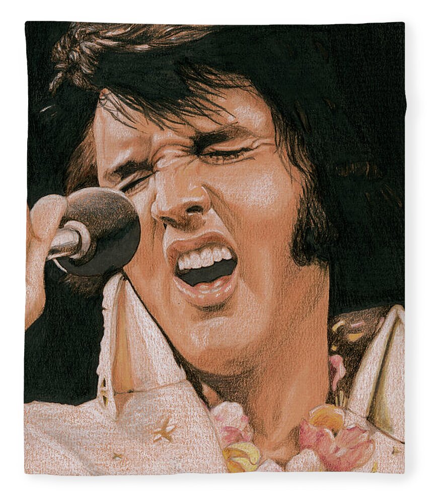 Elvis Fleece Blanket featuring the drawing Elvis Mau Loa by Rob De Vries