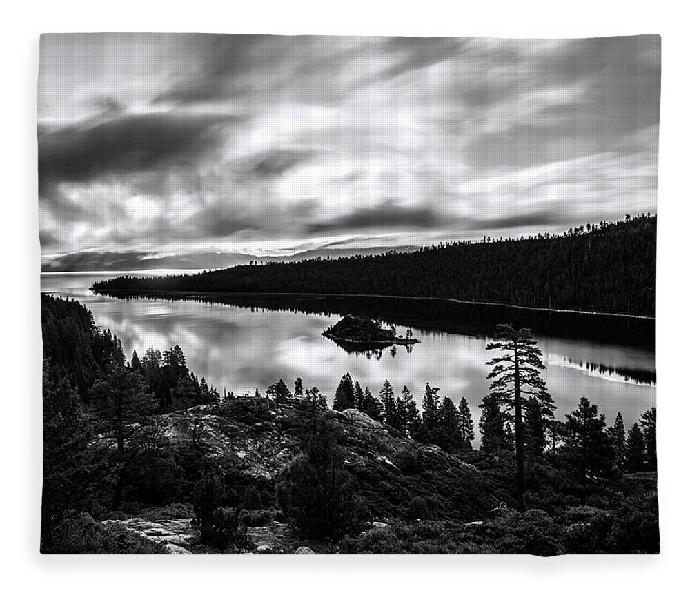 Black And White Fleece Blanket featuring the photograph Emerald Bay Rays Black and White by Brad Scott by Brad Scott