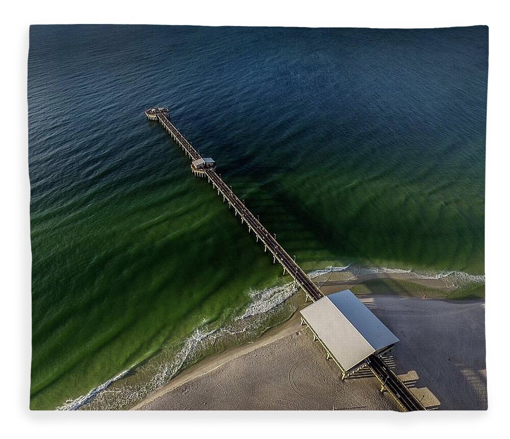 Alabama Fleece Blanket featuring the digital art Emerald Waters at The Gulf State Pier by Michael Thomas