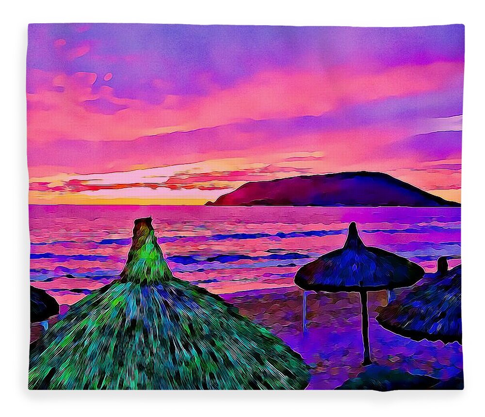Mazatlan Fleece Blanket featuring the photograph End of the beach day in Mazatlan by Tatiana Travelways