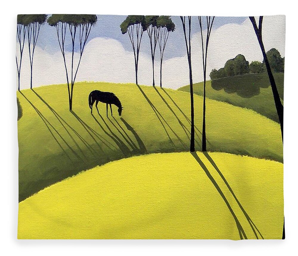 Art Fleece Blanket featuring the painting Ending Of The Day - horse country landscape by Debbie Criswell